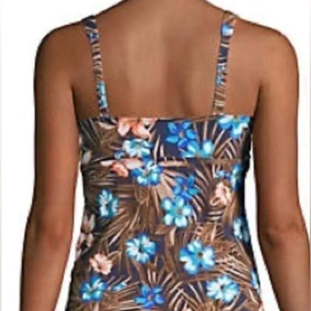 2 piece Lands End navy tropical palm print tankini and swim skirt. Size 16. - Picture 3 of 8